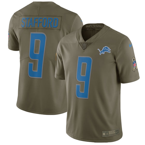 Youth Detroit Lions #9 Stafford Nike Olive Salute To Service Limited NFL Jerseys